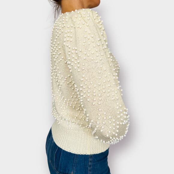 80s Cream sweater with Beads Size M - Picture 7 of 9